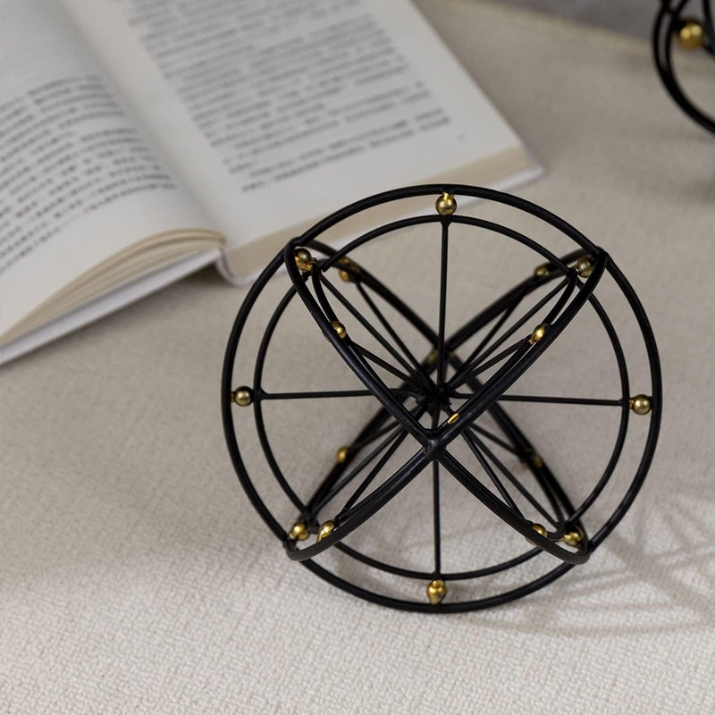 TICKCACY 6.45 Inches Metal Geometric Sphere, 3D Black Metal Decorative Ball, Modern Tabletop Sculpture Orb, Table Top Decor Accents for Home Living Room Study Bedroom - Image 5